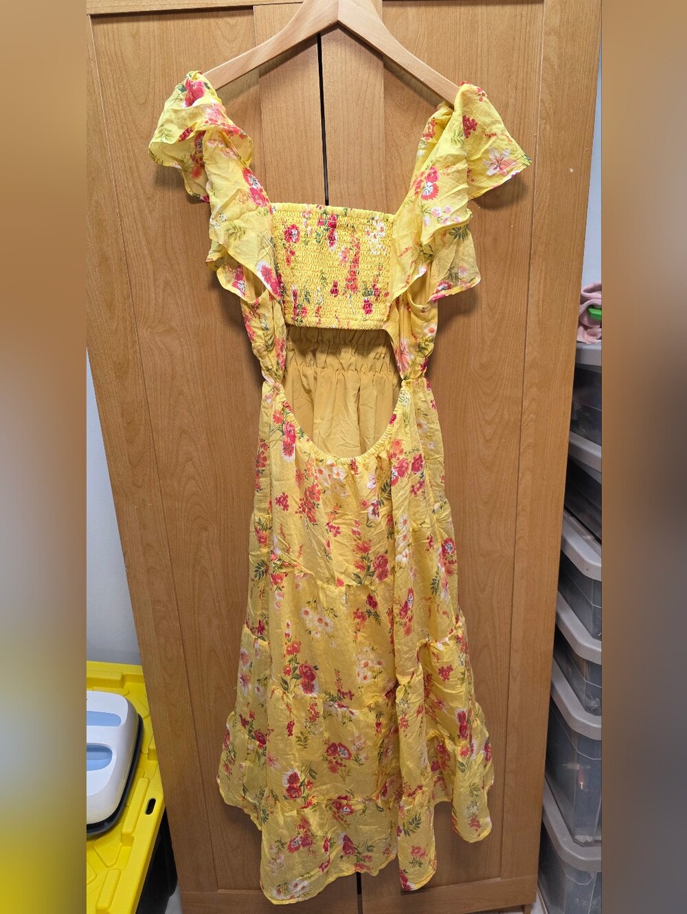 Yellow Floral Ruffle-Sleeve Maxi Dress - Picture 2 of 4